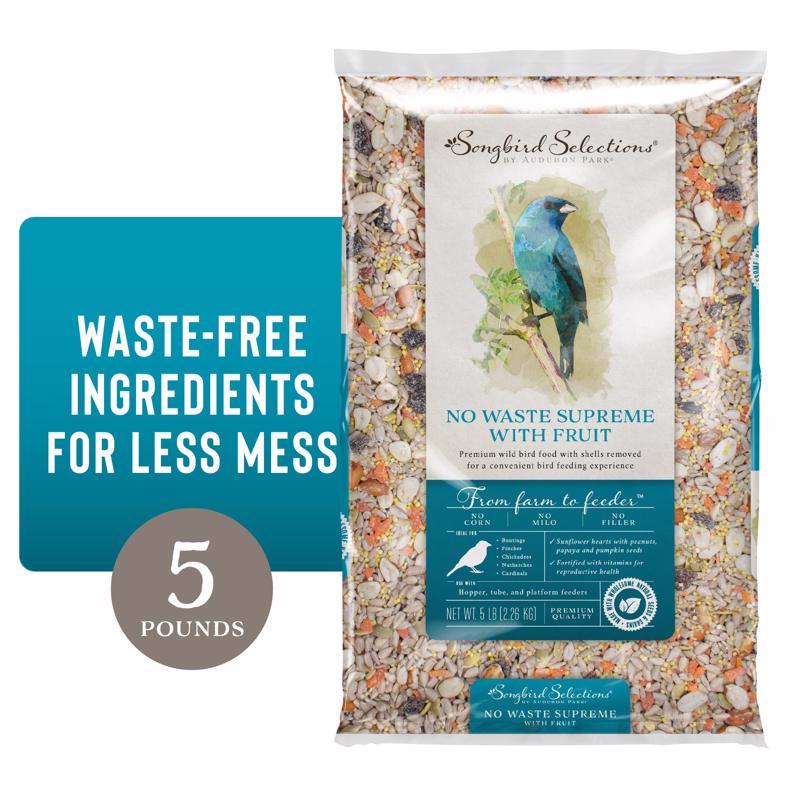 Emery Jensen Bird FD No Waste 5# bird seed bag showing colorful bird seed mix for attracting birds