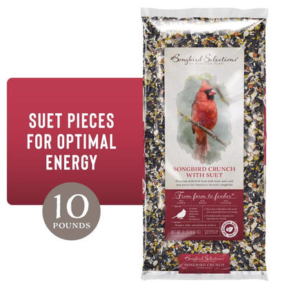 Emery Jensen bird seed in a 10-pound bag, featuring bird food with sunflower and grain mix for wild birds.