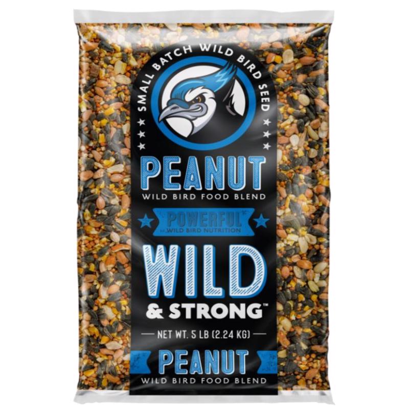 Emery Jensen bird seed with peanuts in a 5lb bag, suitable for feeding backyard birds and attracting wildlife.