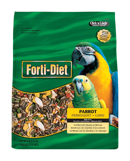 Emery Jensen bird seed mix in a 5lb bag, designed for parrots, showing colorful seeds and packaging.