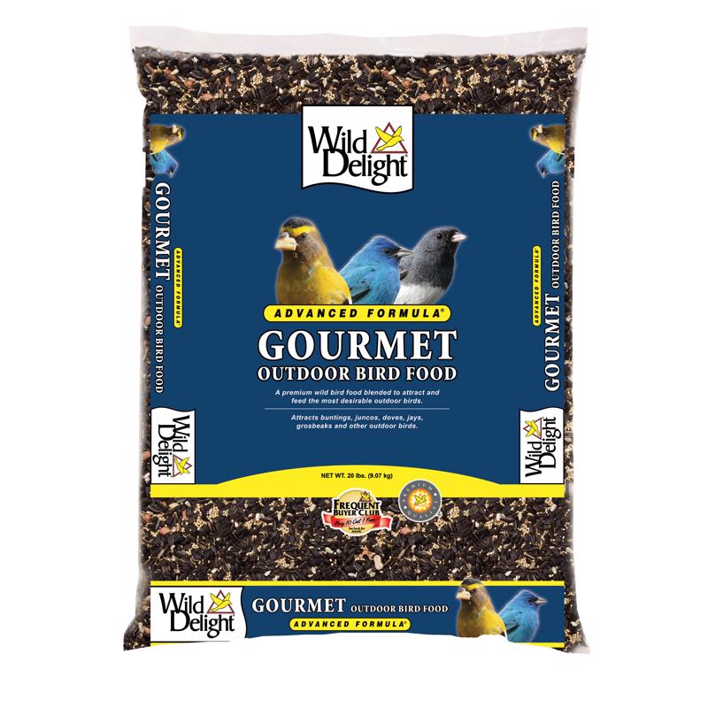 Emery Jensen Gourmet Outdoor Bird Seed in a 20-pound bag, suitable for attracting various outdoor birds.