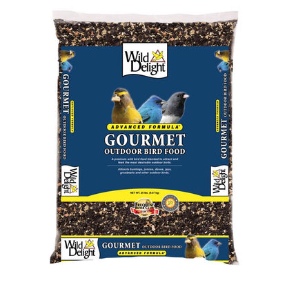 Emery Jensen Gourmet Outdoor Bird Seed in a 20-pound bag, suitable for attracting various outdoor birds.