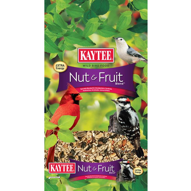 Emery Jensen KT Nut & Fruit Bird Seed Blend in a 20lb bag, featuring mixed nuts and dried fruits for attracting backyard birds.