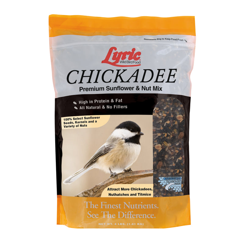 Emery Jensen Lyric Chickadee bird seed in a 4-pound bag, suitable for attracting chickadees and small songbirds.