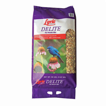Emery Jensen Lyric Delite bird seed bag, 20-pound bag of mixed bird seed for attracting songbirds and backyard feeders.