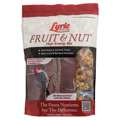 Emery Jensen Lyric Fruit & Nut bird seed 5-pound bag with a colorful mix of seeds and dried fruit for wild birds