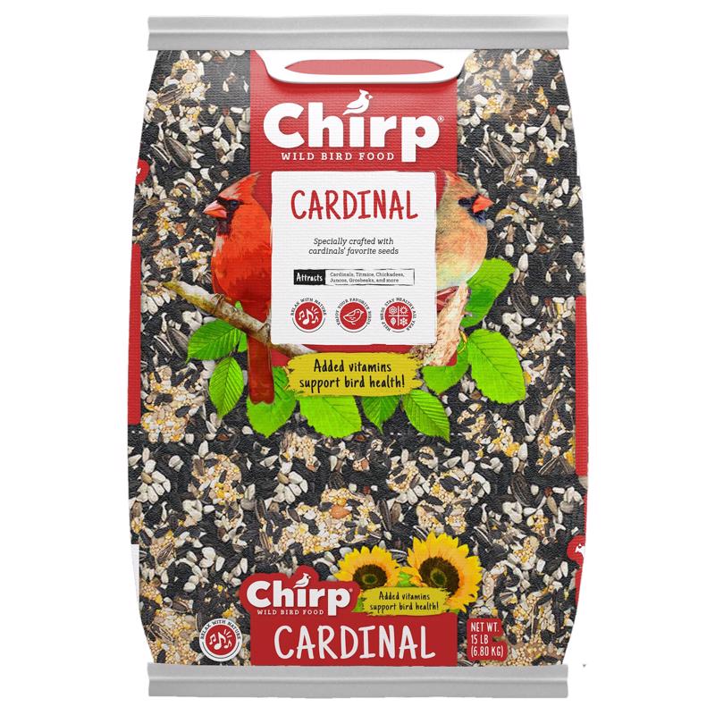 Emery Jensen Wild Bird Seed FD CardNL 15lb bag showing colorful bird seed mix for wild birds.