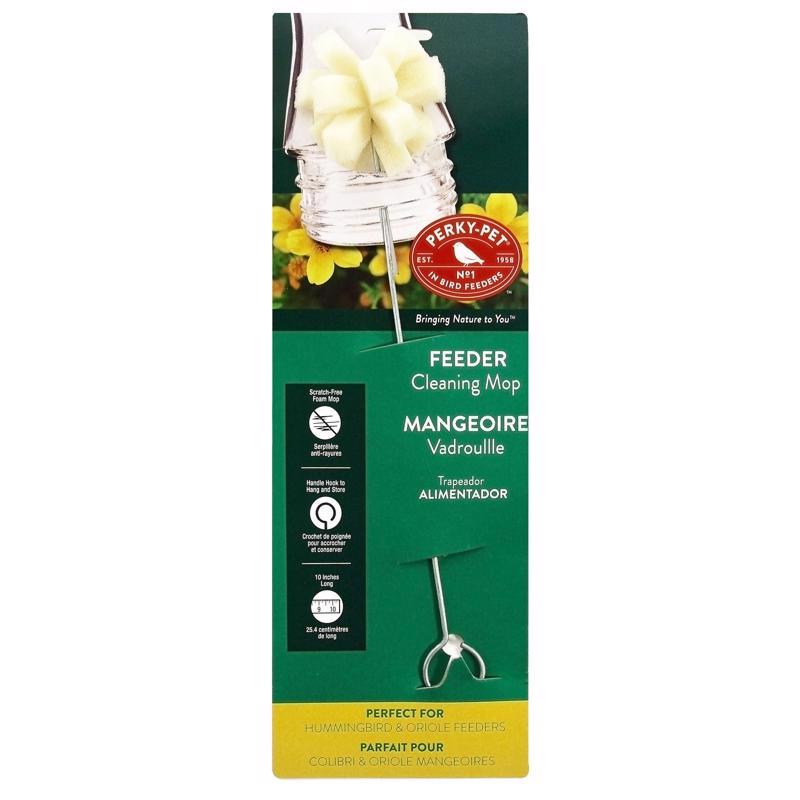 Emery Jensen foam bird cleaning mop for birding accessories, featuring soft foam head and durable handle for gentle cleaning.