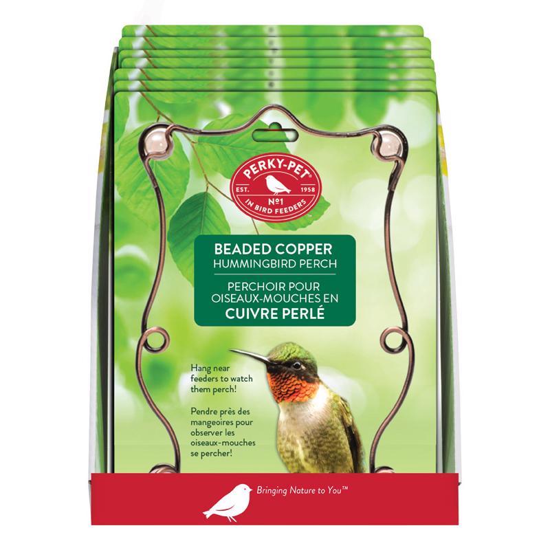Copper hummingbird swing from Emery Jensen birding accessories, designed for bird feeding and decoration.