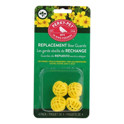 Set of four yellow bee guards for birding accessories by Emery Jensen, designed to protect birding equipment from bee interference.