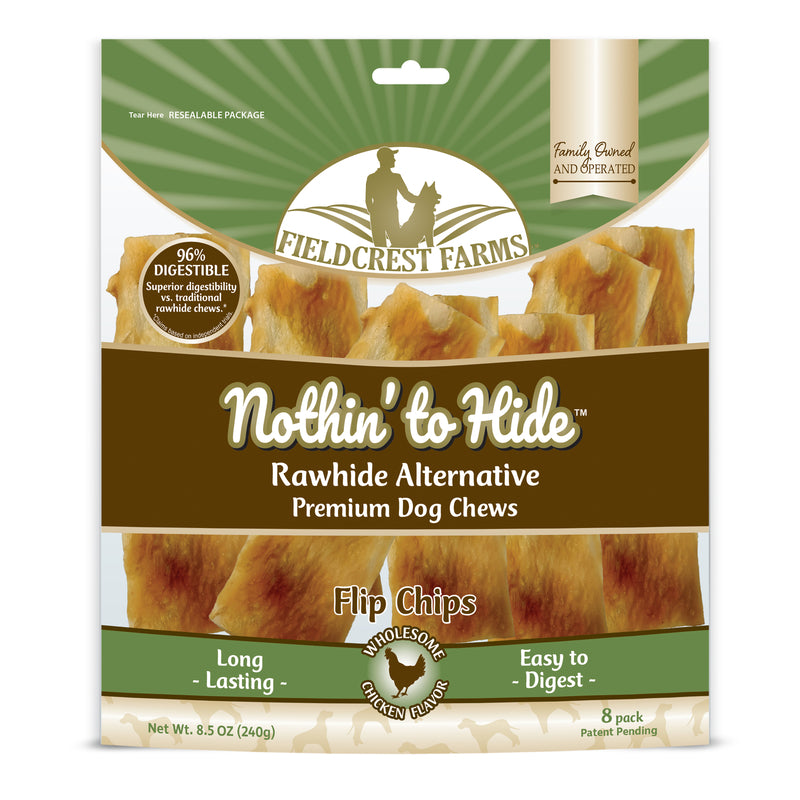 Emery Jensen Chews Dog Chicken Biscuits 8-pack, tasty treats for dogs, in a clear package with biscuits visible inside.