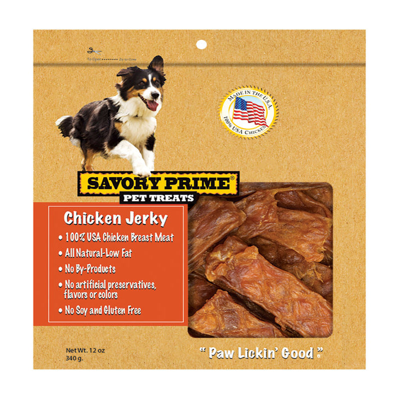 Emery Jensen chicken jerky dog treats in a 12oz package, natural and chewy dog treats from BISCUITS/DOG TREATS category.