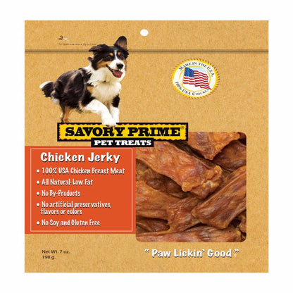 Emery Jensen chicken jerky dog treats in 7oz bag, natural and flavorful dog treats made from high-quality chicken.