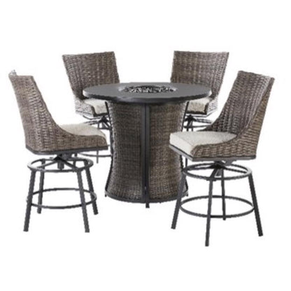 Emery Jensen 5-piece fire dining bistro set with metal table and four chairs, outdoor patio furniture for dining and relaxation.