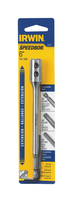 Emery Jensen Speedbor hex key extension, 6-inch bit extension for power tools, with a hex shank and durable metal construction.