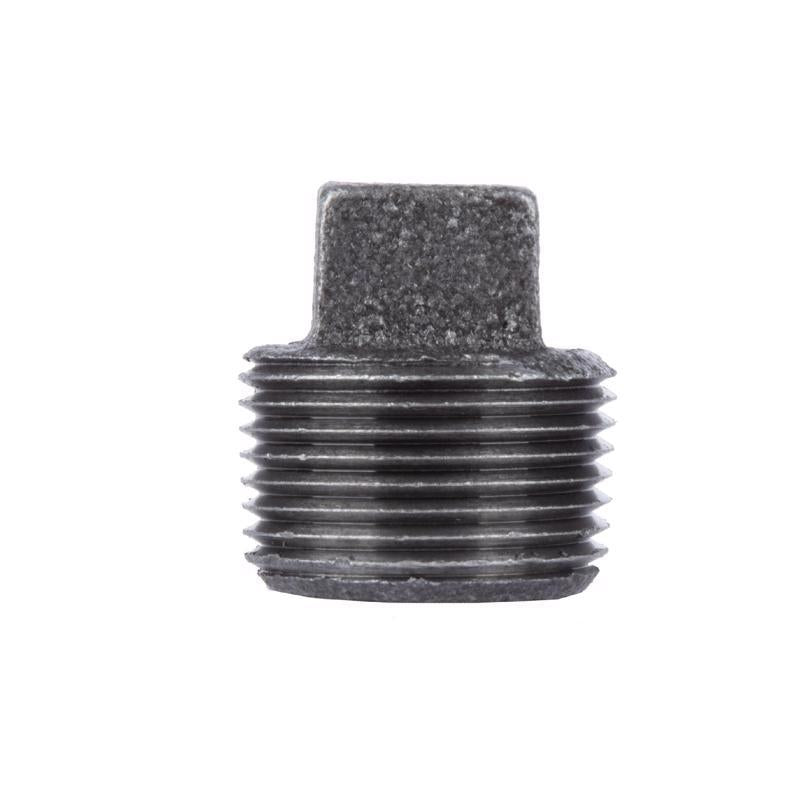 Black iron square head plug, 1/8 inch size, from Emery Jensen's industrial fittings collection, designed for plumbing and piping.