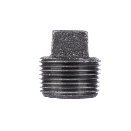 Black iron square head plug, 1/8 inch size, from Emery Jensen's industrial fittings collection, designed for plumbing and piping.