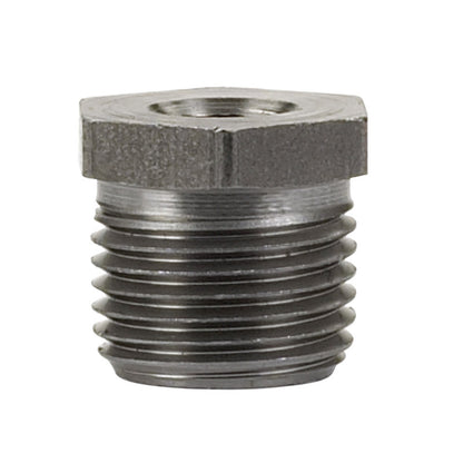 Black iron bushing hex fitting, 3/4x1/2 size, Emery Jensen U.S. brand, pack of 5, used for plumbing and piping connections.