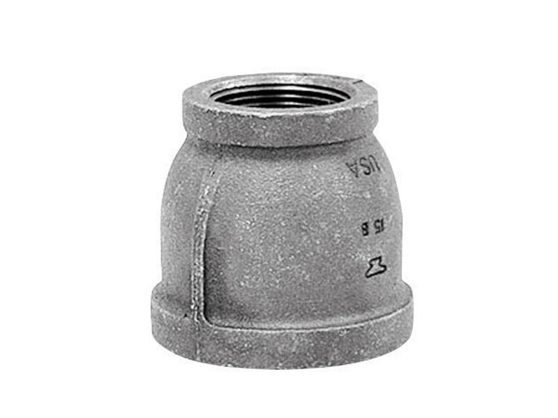 Emery Jensen black iron fittings U.S., 1 inch by 3/4 inch coupling, black iron pipe fitting for plumbing projects.
