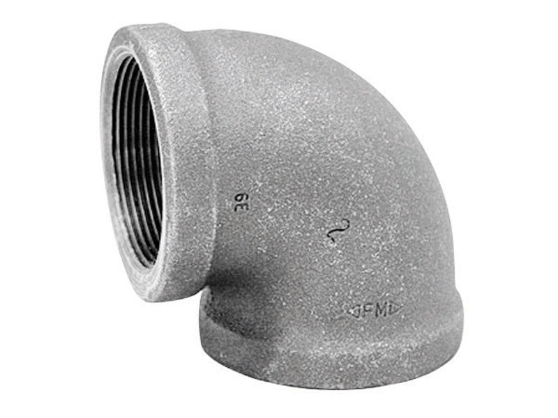 Black iron elbow fitting, 90-degree, 1.25-inch size, Emery Jensen black iron fittings U.S. for plumbing and pipe connections.