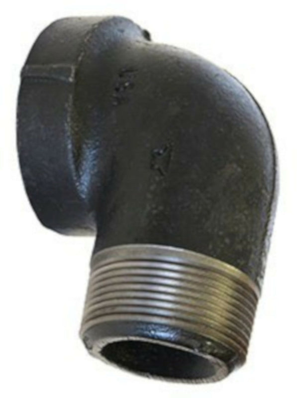 Black iron 90-degree elbow fitting from Emery Jensen, 1-inch street style for plumbing and piping applications.