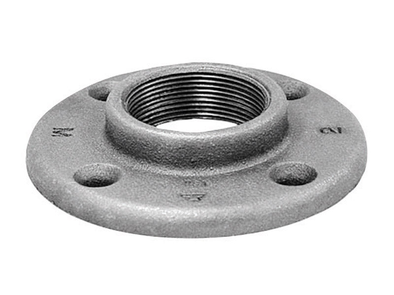 Black iron flange fitting, 1.25-inch, from Emery Jensen, used for plumbing or pipe connections in black iron piping systems.