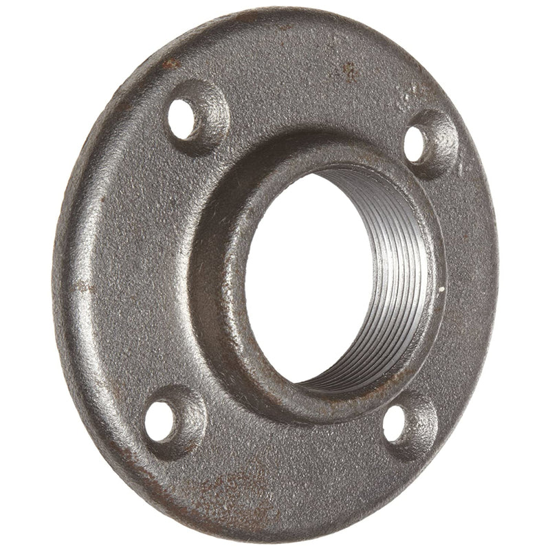 Black iron flange fitting from Emery Jensen, 1-inch size, designed for plumbing and piping applications.