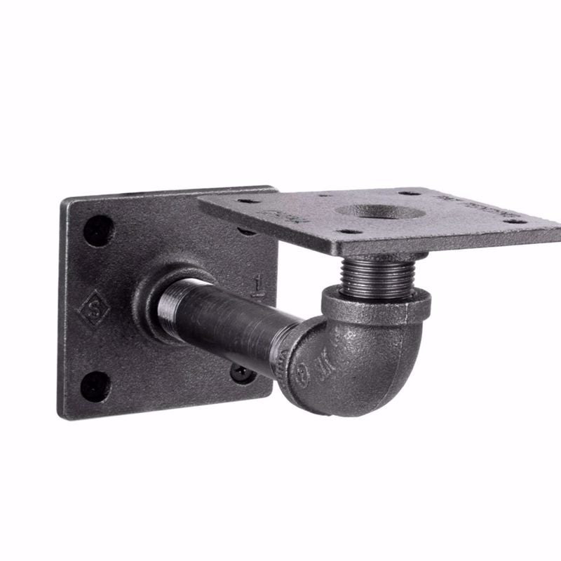 Black iron flange bracket 6x1/2 inch from Emery Jensen, durable U.S. black iron fittings for plumbing and industrial use.