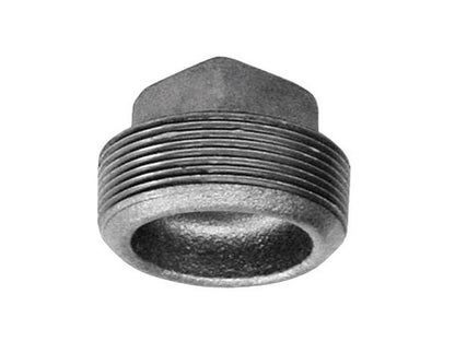 Black iron square head plug fitting from Emery Jensen, 1.25-inch U.S. black iron plumbing fitting on a white background.