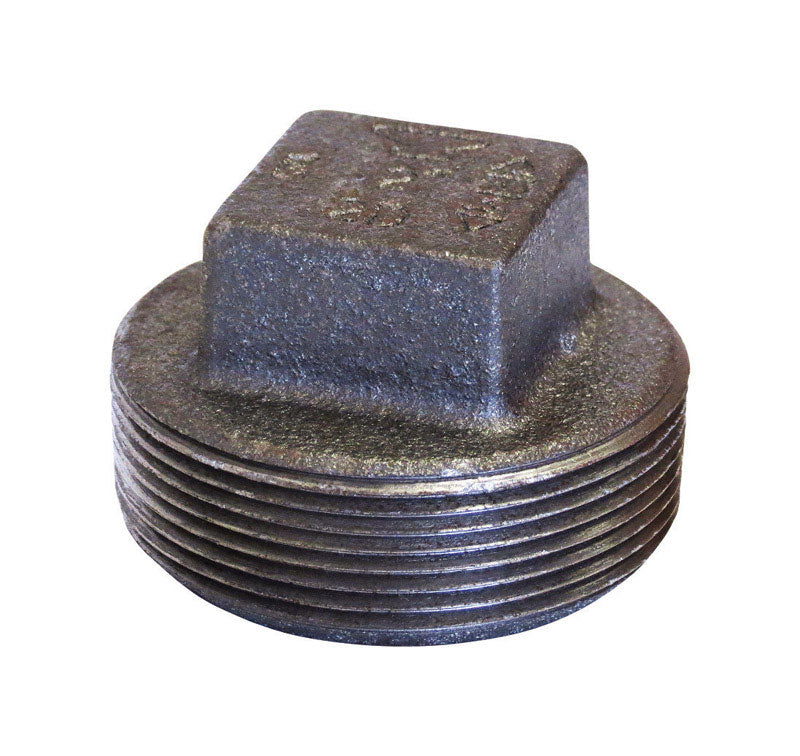 Black iron fitting square HD plug, 1/2 inch size, from Emery Jensen's U.S. black iron fittings collection.
