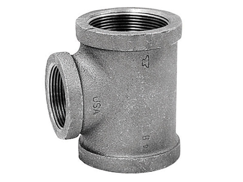 Black iron tee fitting from Emery Jensen, 3/4x3/4x1/2 inch, used for plumbing and pipe connections in U.S. plumbing systems.
