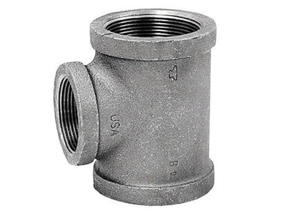 Black iron tee fitting from Emery Jensen, 3/4x3/4x1/2 inch, used for plumbing and pipe connections in U.S. plumbing systems.