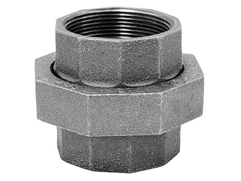 Union black iron fitting from Emery Jensen, 1/2-inch grade, used for plumbing and piping connections.