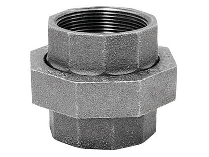 Union black iron fitting from Emery Jensen, 1/2-inch grade, used for plumbing and piping connections.