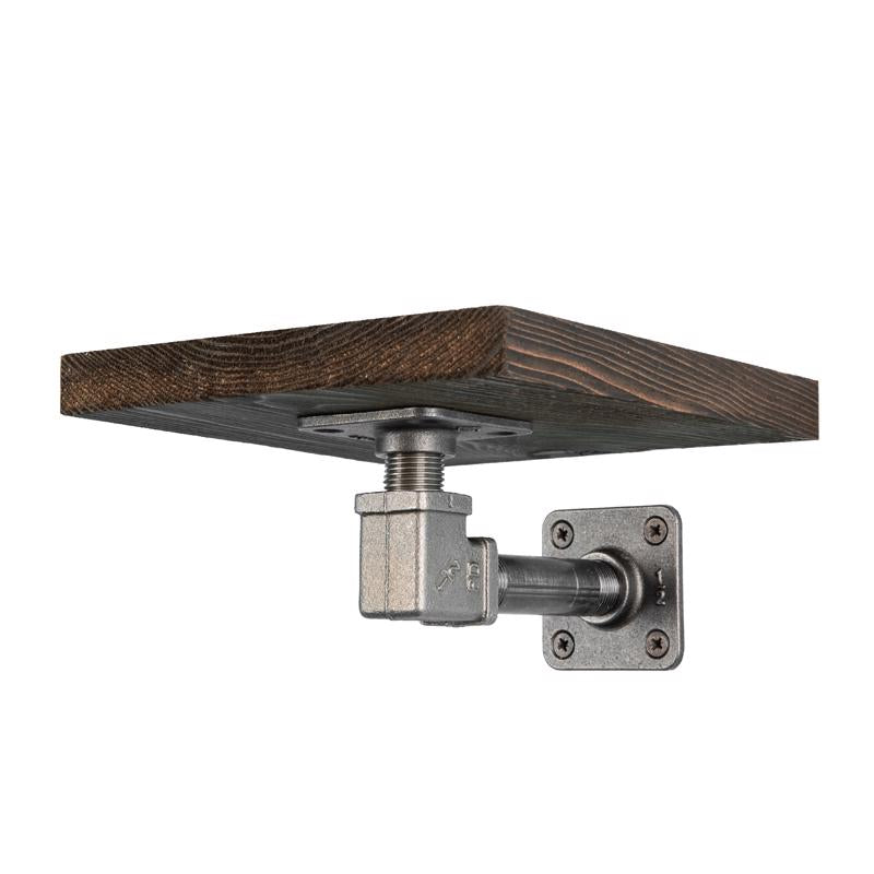 Black iron fittings for wood shelf kit, 8-inch Emery Jensen wall mount shelf hardware with sturdy black finish