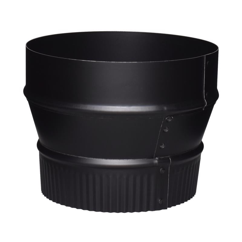 Black Emery Jensen reducer SM crimp 7x6 pipe fitting for plumbing, shown in a close-up image.