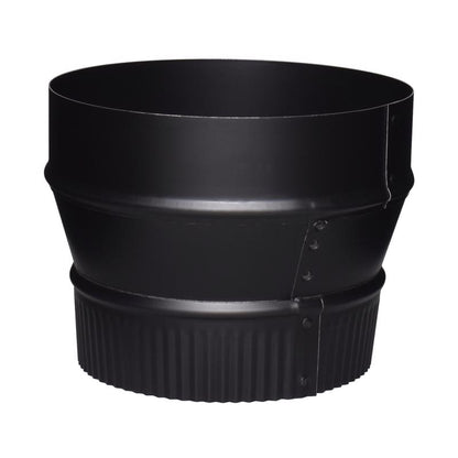 Black Emery Jensen reducer SM crimp 7x6 pipe fitting for plumbing, shown in a close-up image.