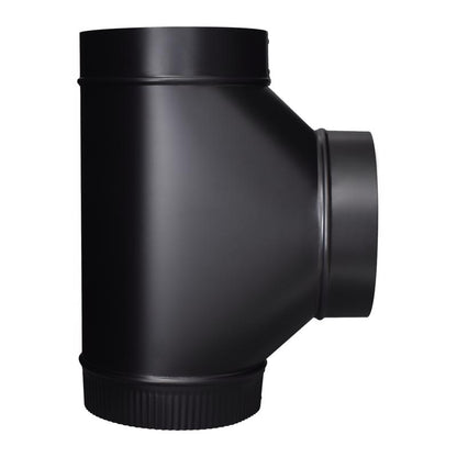 Black pipe and fittings vent tee from Emery Jensen, 7x7x7 inch, made of durable black material, used in plumbing systems.