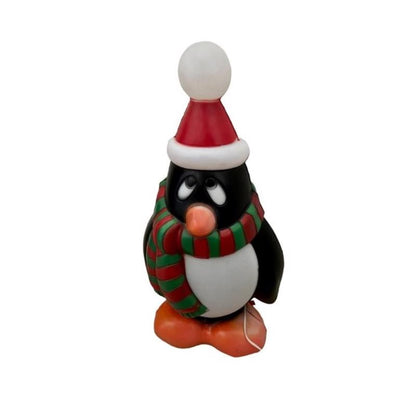 Emery Jensen 28-inch blow mold penguin figurine with detailed black and white coloring, perfect for outdoor holiday display.