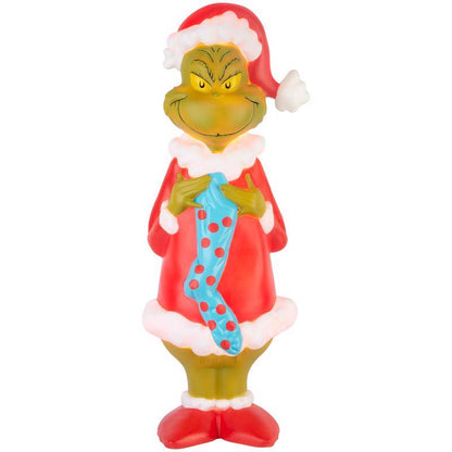 Emery Jensen 24-inch green blow mold of Grinch character with a stick, detailed festive holiday decoration.