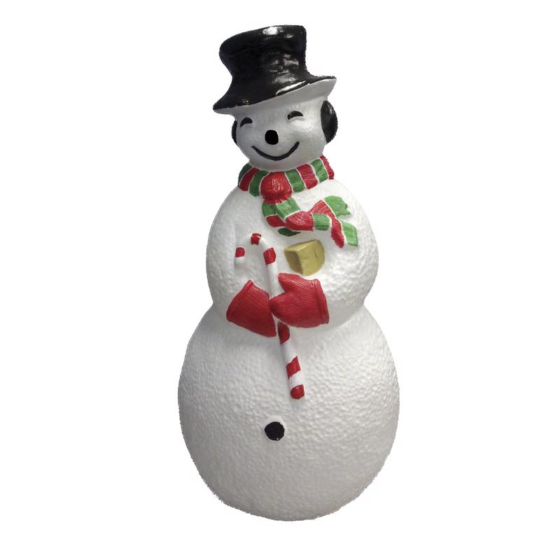 Emery Jensen 40-inch snowman blow mold for outdoor holiday decorations, featuring a classic white snowman with black accents.
