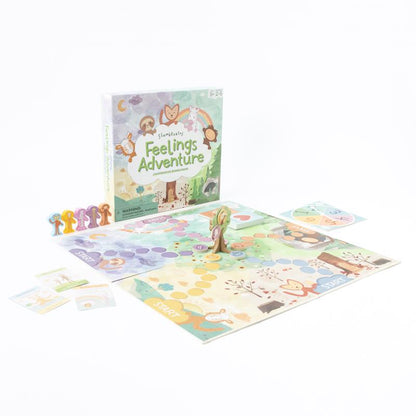 Emery Jensen 66-piece board and card game set featuring colorful game pieces and cards for family entertainment.
