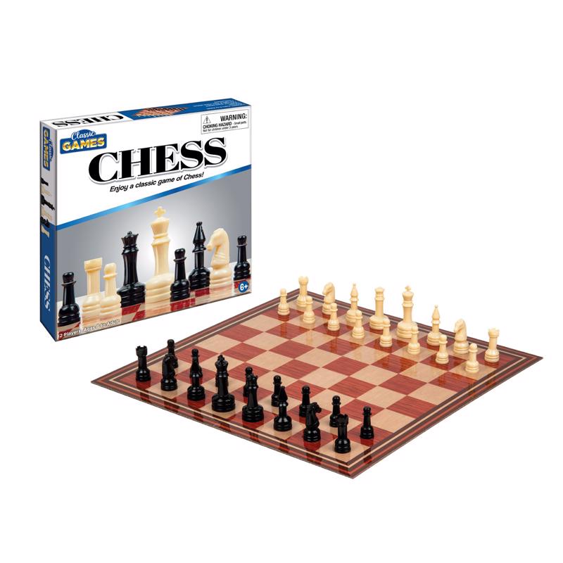 Black and cream chess set from Emery Jensen, featuring a 6+ board and cards for strategic gameplay.