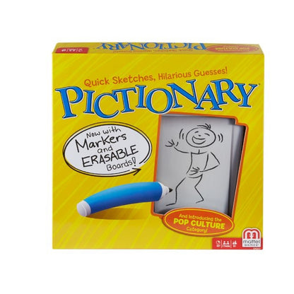 Emery Jensen Erasable Marker Pictionary board game with colorful game pieces and drawing sheets for fun family gameplay