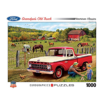 Emery Jensen PZL GRNDP Old TRC 1000-piece board and card game set with colorful game pieces and cards.
