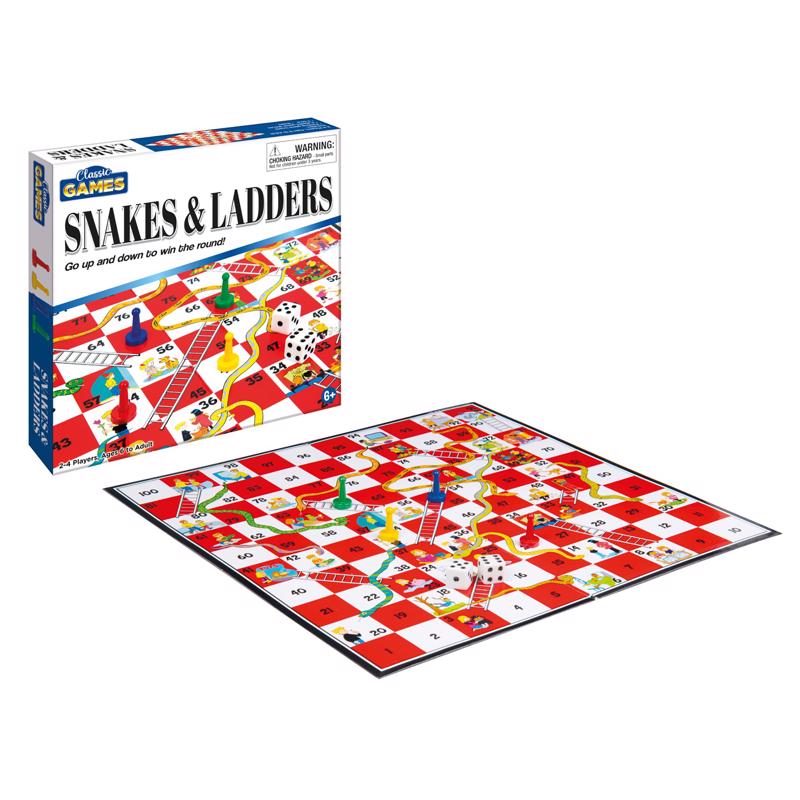 Emery Jensen Snake and Ladder CLS Game for ages 6+, colorful board game with numbered snakes and ladders for children.