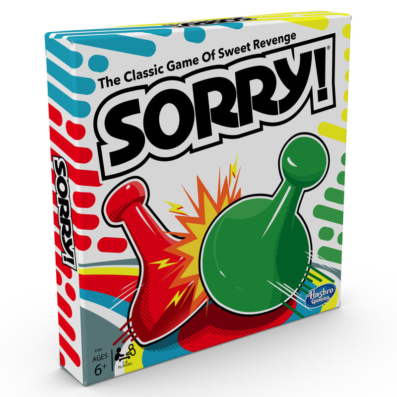 Emery Jensen Sorry game for ages 6 and up, featuring colorful cards and game board for family fun and strategic play.