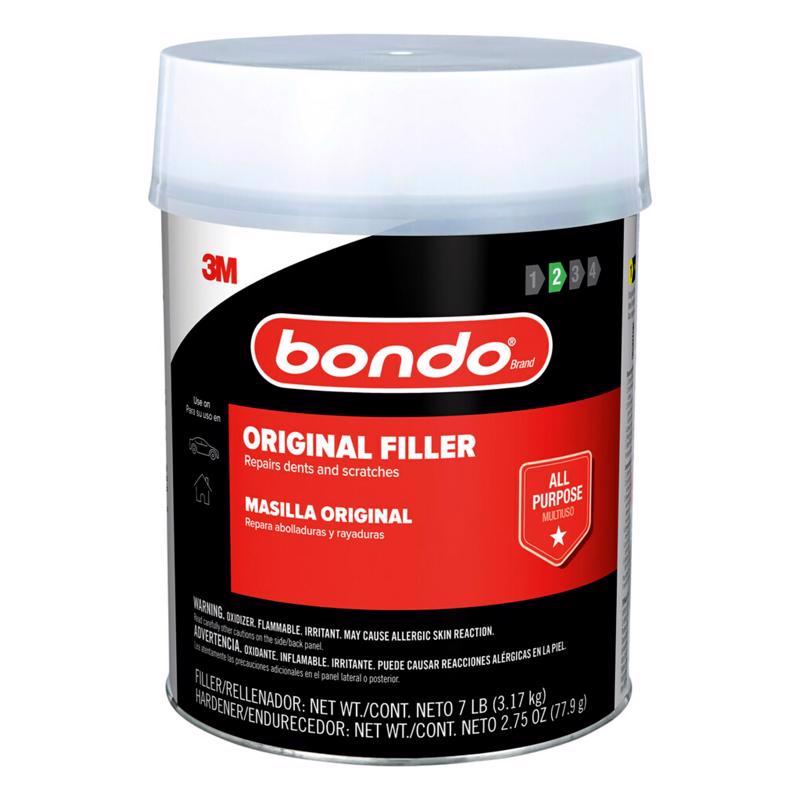 Emery Jensen Auto Body Filler Bondo 7# in a tub, used for filling dents and imperfections on vehicle surfaces.