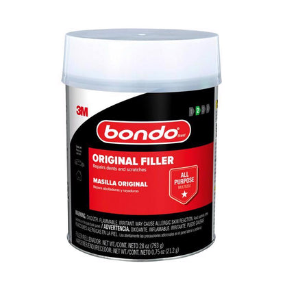 Emery Jensen Bondo auto body filler quart container, smooth versatile filler for car dent repairs and surface finishing.