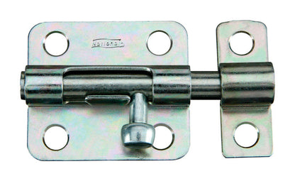 Emery Jensen barrel bolt zinc plated, 2.5-inch bolt for secure door or gate fastening, shown installed on a door.